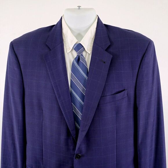Jos A Bank Signature Gold Super 150s‎ Wool Blue Windowpane 42L 2 Button Blazer - Picture 1 of 12